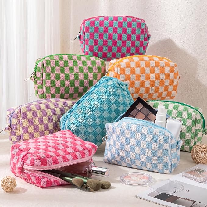 Gilprop 8 Pcs Checkered Makeup Bag for Purse Small Cosmetic Pouch Bulk Portable Zipper Makeup Pouch Travel Toiletry Organizer Gifts for Women Bridesmaid Wedding Party Favors (Colorful 3) - Image 4