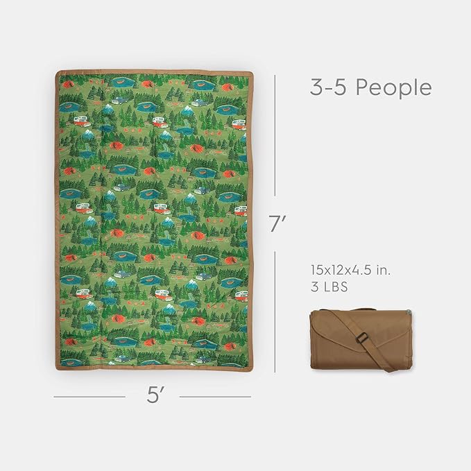 Little Unicorn 5'x7' Outdoor Family Picnic & Beach Blanket | Durable & Water-Resistant Fabric | Compact Fold & Easily Wipes Clean | Zipper Pocket (Camp) - Image 2