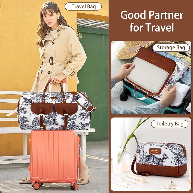 Garment Duffel Bag for Travel - Convertible Carry on Garment Duffel Travel Bag for Women Men Large Weekender Bag with Shoes Pouch 2 in 1 Hanging Suit Travel Duffel Bag 3pcs Set - Image 2
