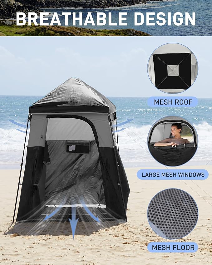 KingCamp Shower Tent, Portable Privacy Tent Outdoor Camping 1/2 Room Toilet Tents with Shower Bag & Dressing Room for Beach, Camping & Hiking - Image 4
