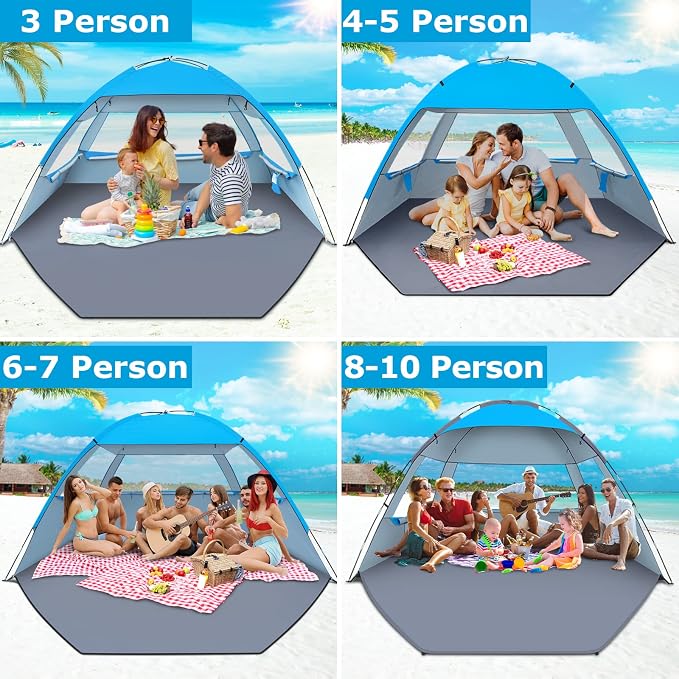 Gorich Beach Tent Sun Shelter for 3/4/6/8/10 Person with UPF 50＋ UV Protection, Lightweight & Easy Setup Beach Shade Canopy, Portable Beach Shade Tent Beach Cabana - Image 7