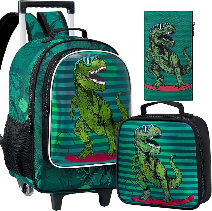 AGSDON 3PCS Rolling Backpack for Girls Boys, Kids Roller Wheels Bookbag, Wheeled School Bag with Lunch Bag by AGSDON