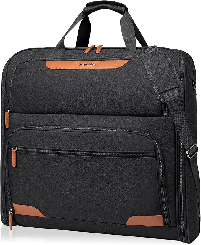 Garment Bags for Travel, Double Layered Carry on Garment Bag with Shoulder Strap, Foldable Suit Travel Bags for Men, Wrinkle Free Garment Travel Bag for Hanging Clothes, Black by Joyrally