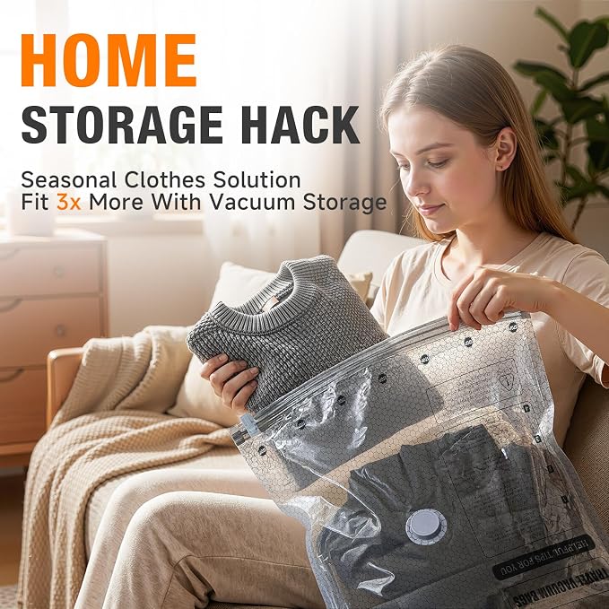 Space Saver Vacuum Storage Bags with Portable Electric Pump, Vacuum Seal Bags for Clothing Travel, Compression Bags for Travel & Home, Clothes, Blankets, Seasonal Storage, 12 Combo (4L/4M/4S) - Image 6