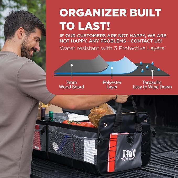 Car Trunk Organizer for SUV, Truck & Auto Cargo Storage, Foldable, Grey, XL | Fits Cars, SUVs & Trucks • 6 Adjustable Compartments • Non-Slip Base & Straps • XLCargo Storage • 11 Pockets • Travel Use - Image 4