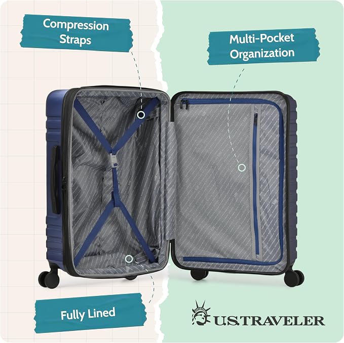U.S. Traveler Boren Expandable Hardside Rugged Travel Luggage with 8 Spinner Wheels, Navy, Checked-Large 30-Inch - Image 4