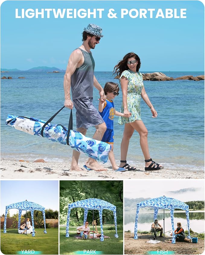 Qipi Beach Cabanas for Sand, Beach Canopy with Sandbags & Side Wall for Family, Easy Set Up Sun Shelter, UPF 50+ UV Protection with Roof Vent - Image 7