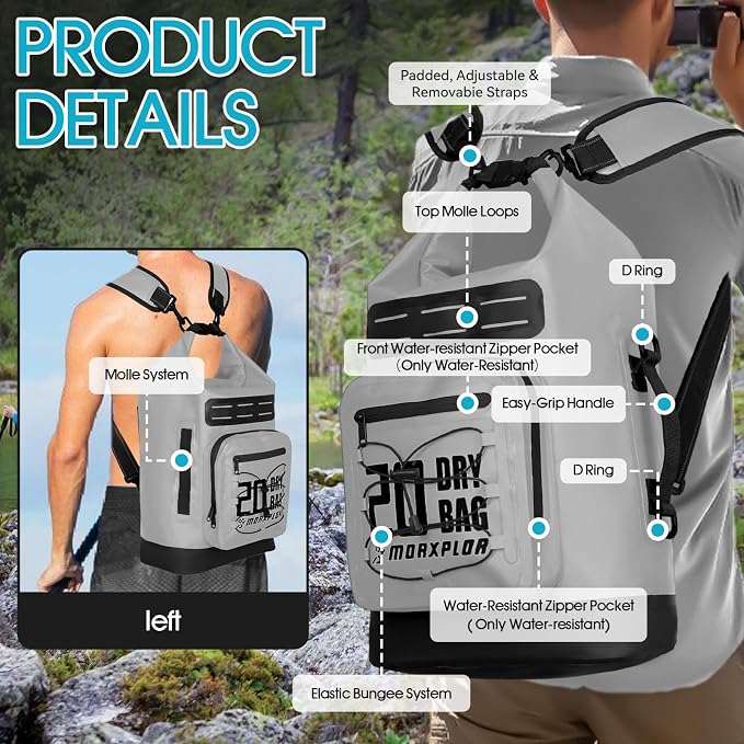 MORXPLOR Dry Bag Waterproof,5L/10L/20L/30L/40L/55L Roll Top Dry Bag Backpack with WaterProof Phone Case for Swim,Kayak - Image 3