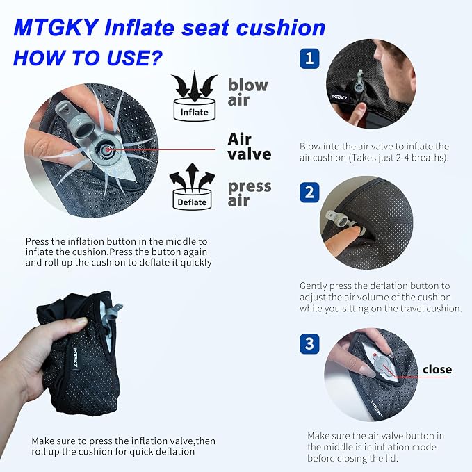 Upgrade Travel Seat Cushion for Airplane,Portable&Adjustable Air Seat Cushion,Coccyx Tailbone Pain Relief Chair Pad,Inflatable Cushion for Wheelchair, Travel,Driving,Office Work - Image 5