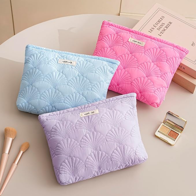 RSRSLEII Quilted Cotton Coquette Makeup bag, Coastal Granddaughter Aesthetic Cosmetic Bag, Cute Seashell Portable Travel Toiletry Pouch (10 Hot Pink) - Image 6