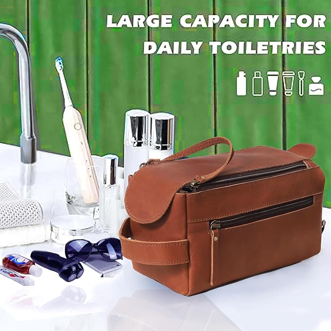 cuero Genuine Buffalo Leather Unisex Toiletry Bag Travel Leather Dopp Kit Made With High Class Buffalo Leather - Image 8