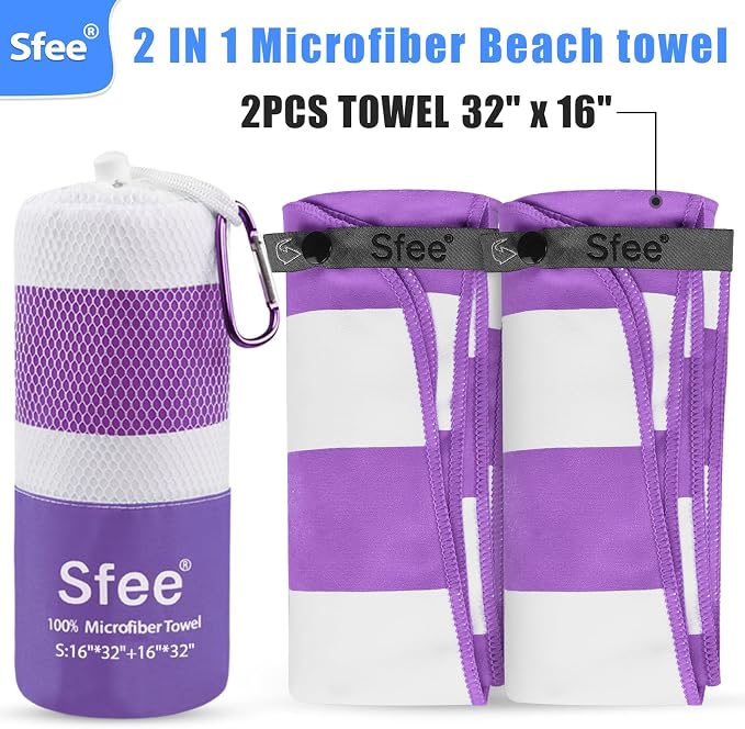 Sfee 2 in 1 Microfiber Travel Towel, Quick Dry Towel Camping Towel Beach Towel Super Absorbent Compact Lightweight Sports Gym Towel Set for Gym, Hiking, Pool, Bath, Yoga (Small: 32''x16'') - Image 2