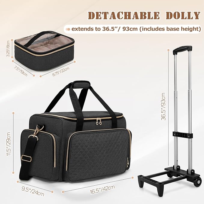 LUXJA Rolling Makeup Case with 3 Removable Makeup Bags and 1 Brush Holder | Large Cosmetic Bag with Detachable Shoulder Strap and Dolly, Professional Train Case with Multiple Storage Pockets, Black - Image 7