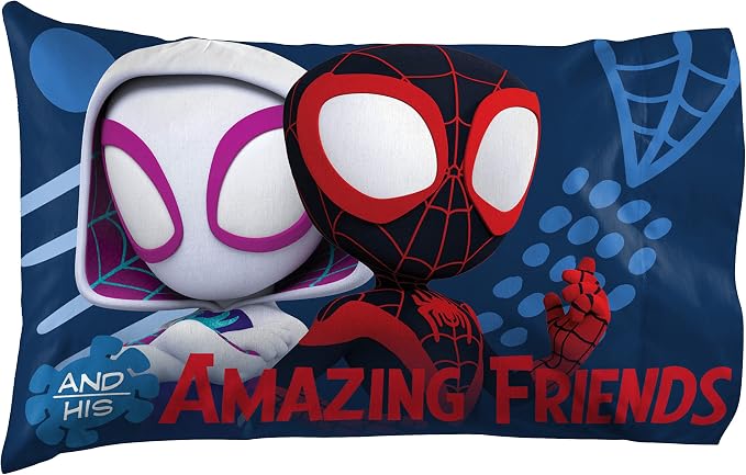 Jay Franco Kids Sheet Set with Fitted, Flat Sheets & Pillow Cover - Ultra-Soft Bedding with Pillowcase for Room Decor, White - Spidey & Friends, 4 Piece Full - Image 4