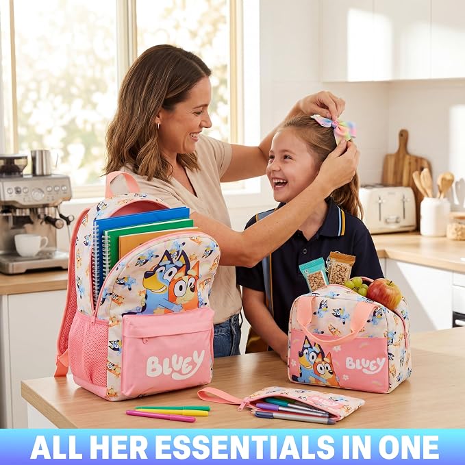 Get Trend Bluey Girls Backpack, Lunch Bag & Pencil Case, 3-Piece Set | 18 inch Kids Bookbag, Adjustable Padded Straps, Insulated Lunch Bag, Zipped Pencil Pouch, School Supplies, Gifts for Girls - Image 6
