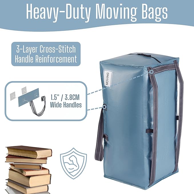 VENO 4 Pack Heavy Duty Moving Bags with Backpack Straps, Zippers & Handles, Extra Large Packing Bags for College Dorm Essentials, Moving Supplies Alternative to Cardboard Moving Boxes - Image 2