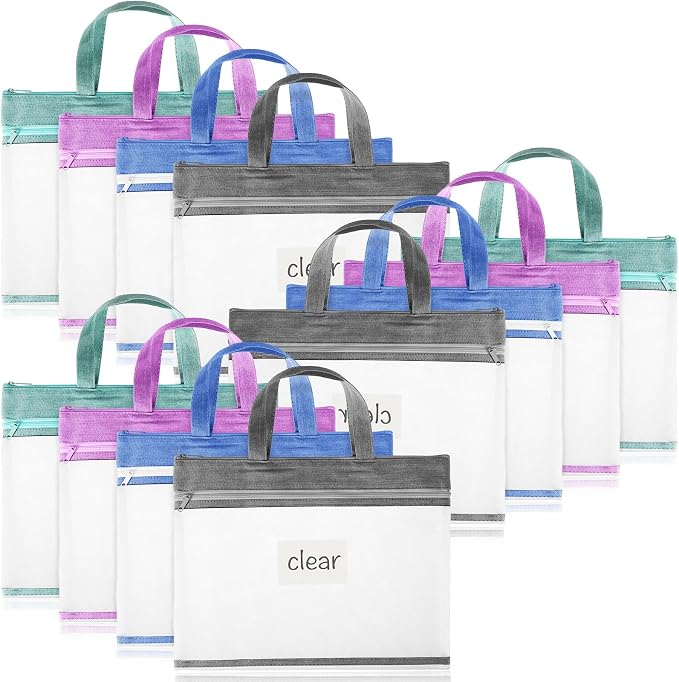 Zhehao 12 Pcs Student Book Pouches with Handle Document Bag Sew Project Bag for Quilting Mesh Zipper Pouch File Artwork Storage Organize for A4 Files, 14 x 11 Inch by Zhehao