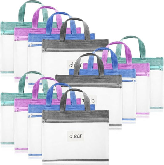 Zhehao 12 Pcs Student Book Pouches with Handle Document Bag Sew Project Bag for Quilting Mesh Zipper Pouch File Artwork Storage Organize for A4 Files, 14 x 11 Inch by Zhehao