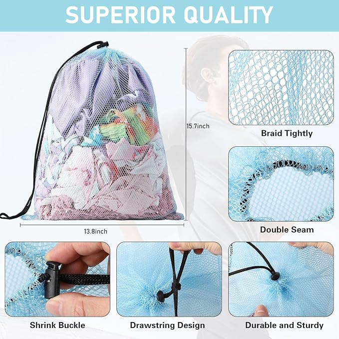 10Pcs Multicolor Mesh Drawstring Bags: Nylon Mesh Laundry Gym Travel Beach Bags with Locking Closure - Image 5