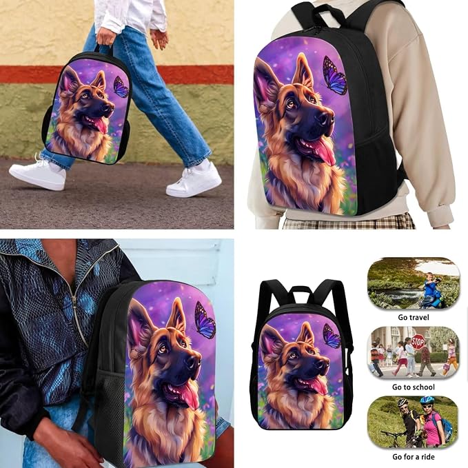 German Shepherd Backpack and Lunch Bag Set for Girls 6-8/8-10/10-12 Dog Kids Bookbag with Lunch Box Butterfly Elementary School Book Bag Lunchbag Pencil Case Student Schoolbag Back Pack - Image 3