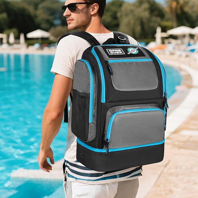 GOBUROS Swim Bag for Swimmers with Shoe Compartment, Swim Backpack for Men and Women, Swimming Bag with Multiple Pockets for Swim Gear Organization, Gray - Image 6