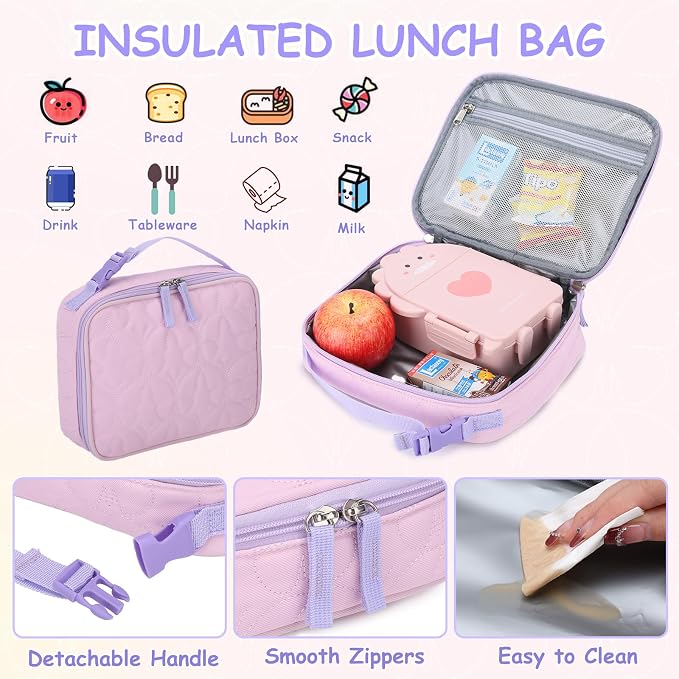 Chase Chic Toddler Backpack for Girls, Puffer Cute Lightweight Preschool Backpack with Lunch Box Set for Daycare Travel Kids Age 3-6,Pink Butterfly - Image 5