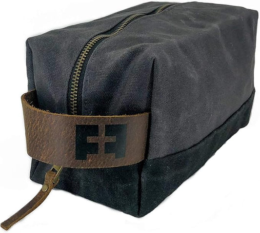 FAT FELT the DOPP KIT | Waxed Cotton Canvas shave and toiletries bag with leather handle by FAT+FELT