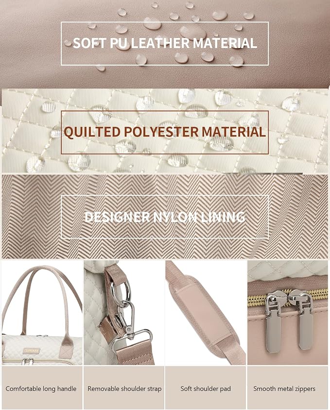 Weekender Bags for Women, Travel Duffle Bag Carry On Overnight Bag with Cosmetics Bag and Crossbody Purse for Gym Hospital, Gifts for Women, Beige Pink - Image 6