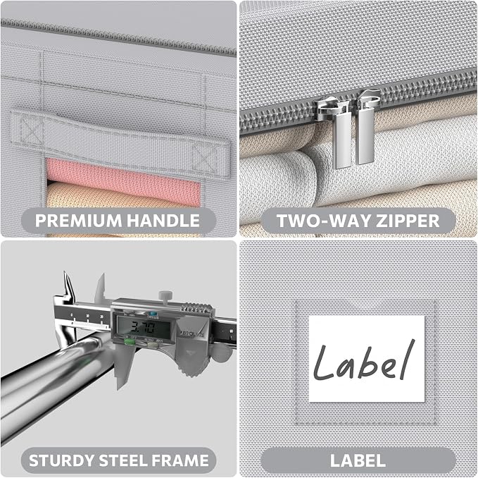 CYhom 3Pack Frame Storage Box - Clothes Storage Bin Bags Oxford Fabric Foldable Stackable Container Organizer Set with Clear Window & Carry Handles (Grey, Extra Large-100L) - Image 6