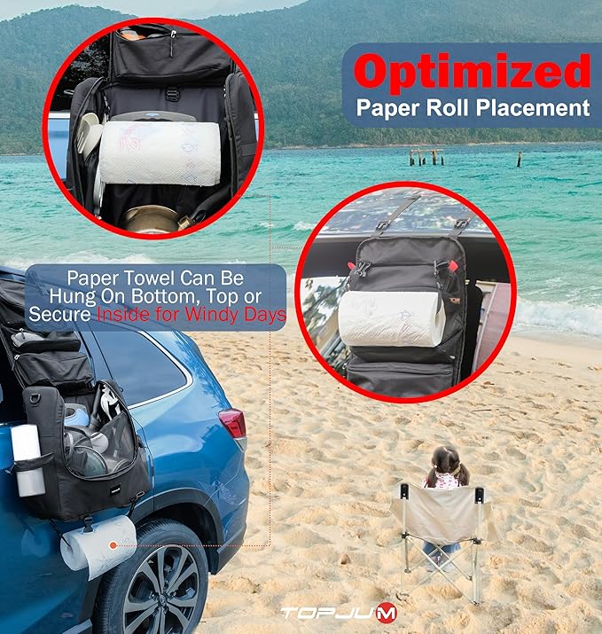 Camp Kitchen Organizer, Cooking Tools Storage Caddy Bag, Multi-Pockets, Paper Towel Holder, Portable Hanging Kitchen Caddy for Camping Utensils, Cookware & BBQ Essentials Bag Only - Image 4