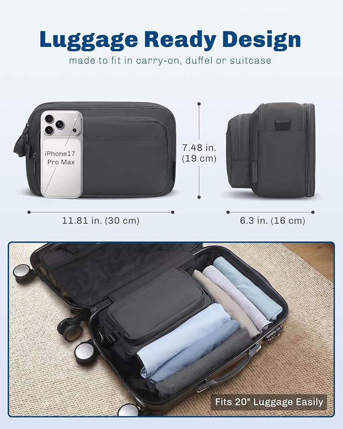 Hynes Eagle 9L Large Toiletry Bag for Men Women Durable Travel Shaving Dopp Kit Water-Resistant Makeup Bag Organizer Case for Grooming Accessories Grey - Image 2