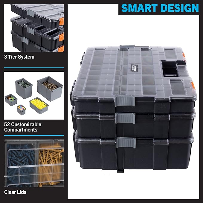 Stalwart Tool Box Organizer - 3-in-1 Portable Small Parts Organizer, Gray - Image 3