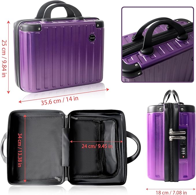 14 Inch Portable Waterproof Hard Shell Travel Makeup Case (Purple) | with Lock, ABS Scratch-Proof, Carrying Cosmetic Organizer Case with Elastic Band, Mini Suitcase Vanity Case for Women Girl - Image 3