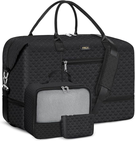 ITIEZY Weekender Overnight Bag for Women - Large Travel Duffel Bag with Shoe Compartment, Gym Duffel Bag Hospital Bag Carry On Tote Bags for Airplanes with Crossbody Bag Toiletry Bag 3Pcs Set by ITIEZY
