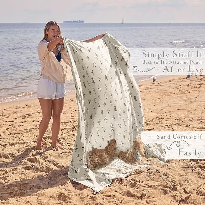 WEKAPO Beach Blanket Waterproof Sandproof Oversized Extra Large Sand Free Beach Mat with Stakes, Storage Bag - Essentials for Outdoor Beach, Picnic (Light Small Sea Turtle, 8 X 7 FT (1~4 Person)) - Image 5