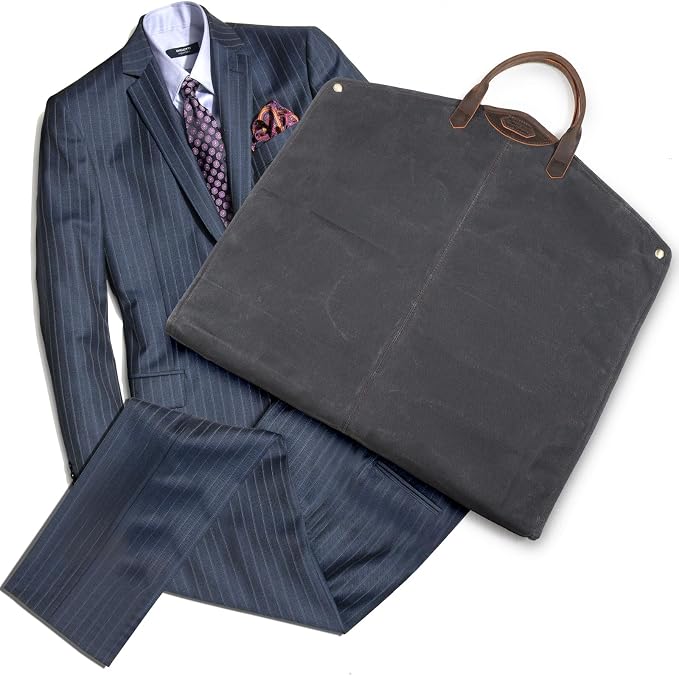 Polare 43” Waxed Canvas Full Grain Leather Trim Garment Bag for Travel, Large Carry on Business Suitcase Cover with YKK Zipper, Waterproof Hanging Suit Garment Cover with Handles,1 pack - Image 6