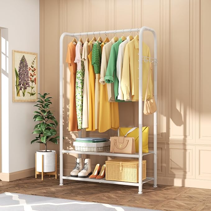 SINGAYE Wardrobe Standing Closet Clothing Rack With Shelf Hanging Clothes | Wardrobe Open Compact Small Metal Garment Hanger Stand Alone Free Standing Black Closet Rack Storage Organizer Heavy Duty - Image 2