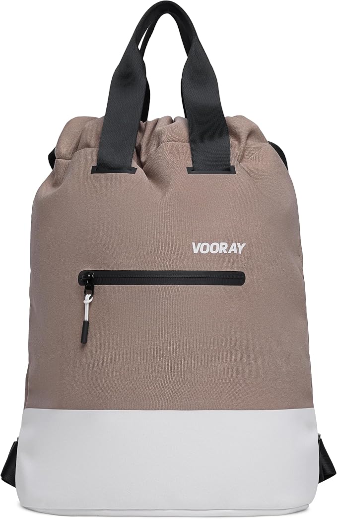 VOORAY 23L Flex Cinch Drawstring Backpack, Neutral Color Block – Lightweight Travel Bag, Sports Gym Backpack for Women & Men, Weekender Bag by VOORAY