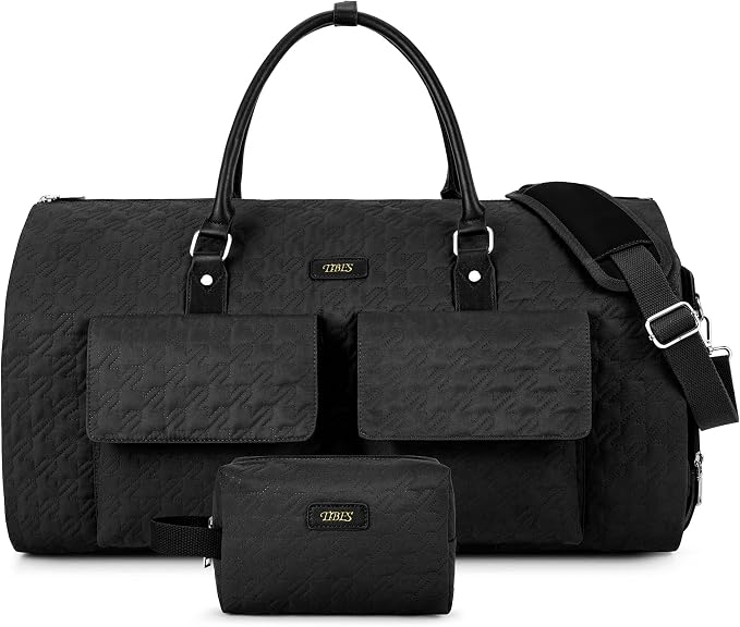 Garment Bag for Travel With Toiletry Bag Convertible Carry On Weekender Bag Large Travel Duffel Bags for Women 2 in 1 Hanging Suitcase Suit Travel Bags for Women & Men 3pcs Set (G-Black) by TIBES