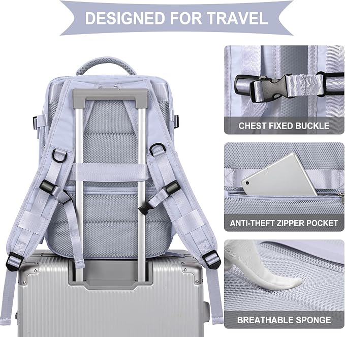 WONHOX Carry on Travel Laptop Backpack Personal Item Size for Women Men Flight Approved,Backpack for Women Travel Bag Hiking Outdoor Sports Rucksack Casual Daypack, Taro Purple - Image 4