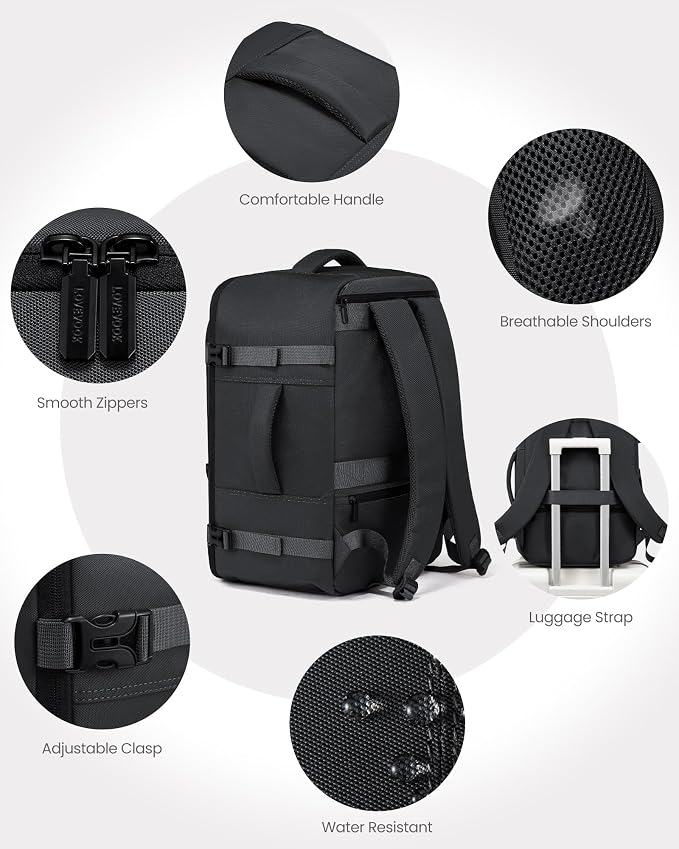 LOVEVOOK Travel Backpackfor Men, 40L Carry on Backpack Flight Approved with 3 Packing Cubes, Extra Large Personal Item Bag Fit 17.3 inch Laptop for Business Trip Weekender, Waterproof Daypack, Gray - Image 5