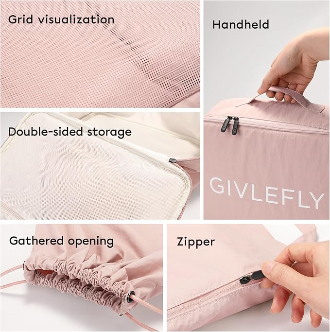 GIVLEFLY Compression Packing Cubes for Travel, 6-Piece Lightweight Luggage Organizer Bags, Space Saving Suitcase Packing Set for Women - Image 6