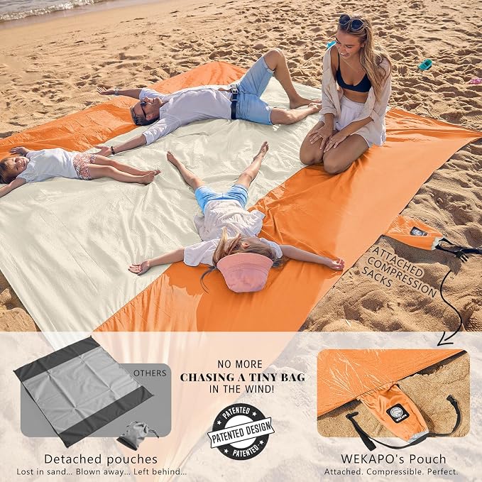WEKAPO Beach Blanket Sandproof Waterproof, Extra Large Beach Mat, Oversized & Compact Sand Free, Quick Drying Beach Essentials for Vacation, Cruise, Picnic & Camping with Stakes - Image 3