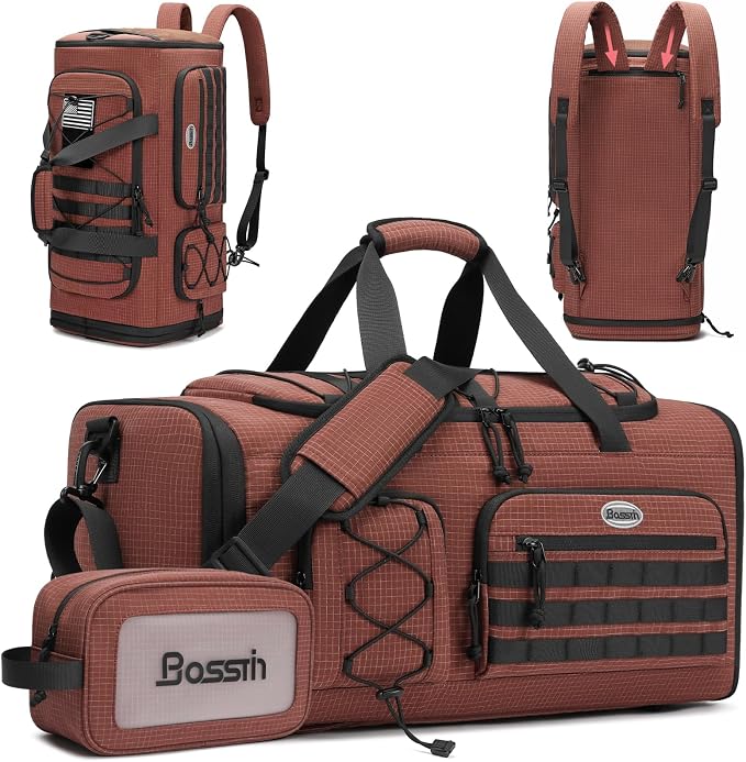 Bosstin Gym Bag for Men & Women,45L Travel Duffle Sports Duffel Bag Gym Weekender Overnight Backpack with Shoe Compartment (COFFEE CHECKERED) by BOSSTIN