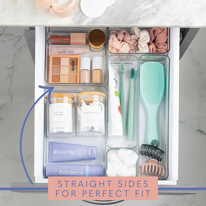 primebox Plastic Clear Drawer Organizers. Bathroom, Kitchen, Bedroom, Jewelry, Office Organizer Bins, Storage Trays. Heavy Duty, Stackable. 9" x 3" x 2" Set of 6 - Image 3