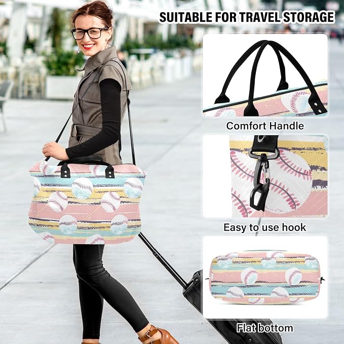 senya Weekender Bags Travel Duffel Gym Bag Stripes Baseball Carry on Overnight Tote Bag with Toiletry Bag for Airplane Travel Trip Gym Yoga - Image 6