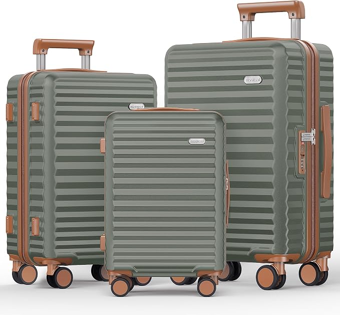 SHOWKOO Luggage Sets 3 Piece Hardside Expandable Suitcase with Double Spinner Wheels Tsa Lock Green (20in/24in/28in) by SHOWKOO