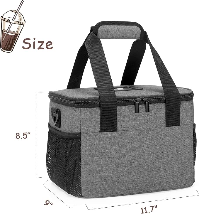 Trunab Reusable 6 Cups Drink Carrier for Delivery Insulated Caddy,Grey | Adjustable Dividers,Handle & Shoulder Strap, Beverages Tote Bag for Takeout or Travel - Image 7