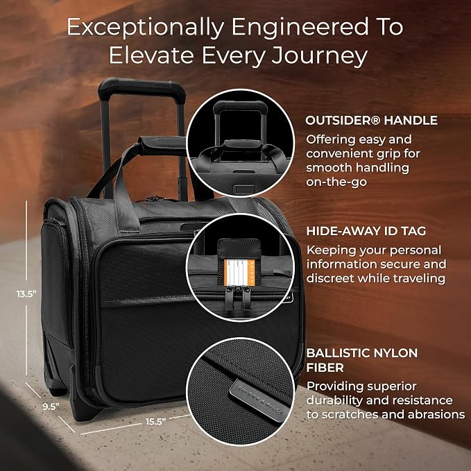 Briggs & Riley 2-Wheel Cabin Bag - Carry On Luggage for Travel, Suitcases with Wheels, Softside Rolling Bag for Men & Women, Interlocking Handle, Self-Repairing Zipper - Baseline Collection, Black - Image 2