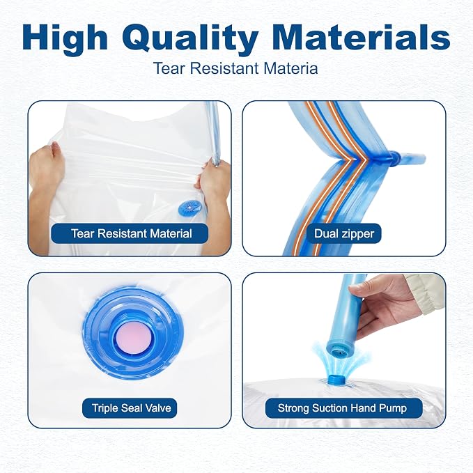 HOUSE DAY 10 Medium Vacuum Storage Bags with Pump,Space Saving Vacuum Seal Bags For Clothing Travel,Vacuum Storage Bags For Clothes, Bedding, Moving, Camping, Toys, Travel & Organization, Hand Pump - Image 4